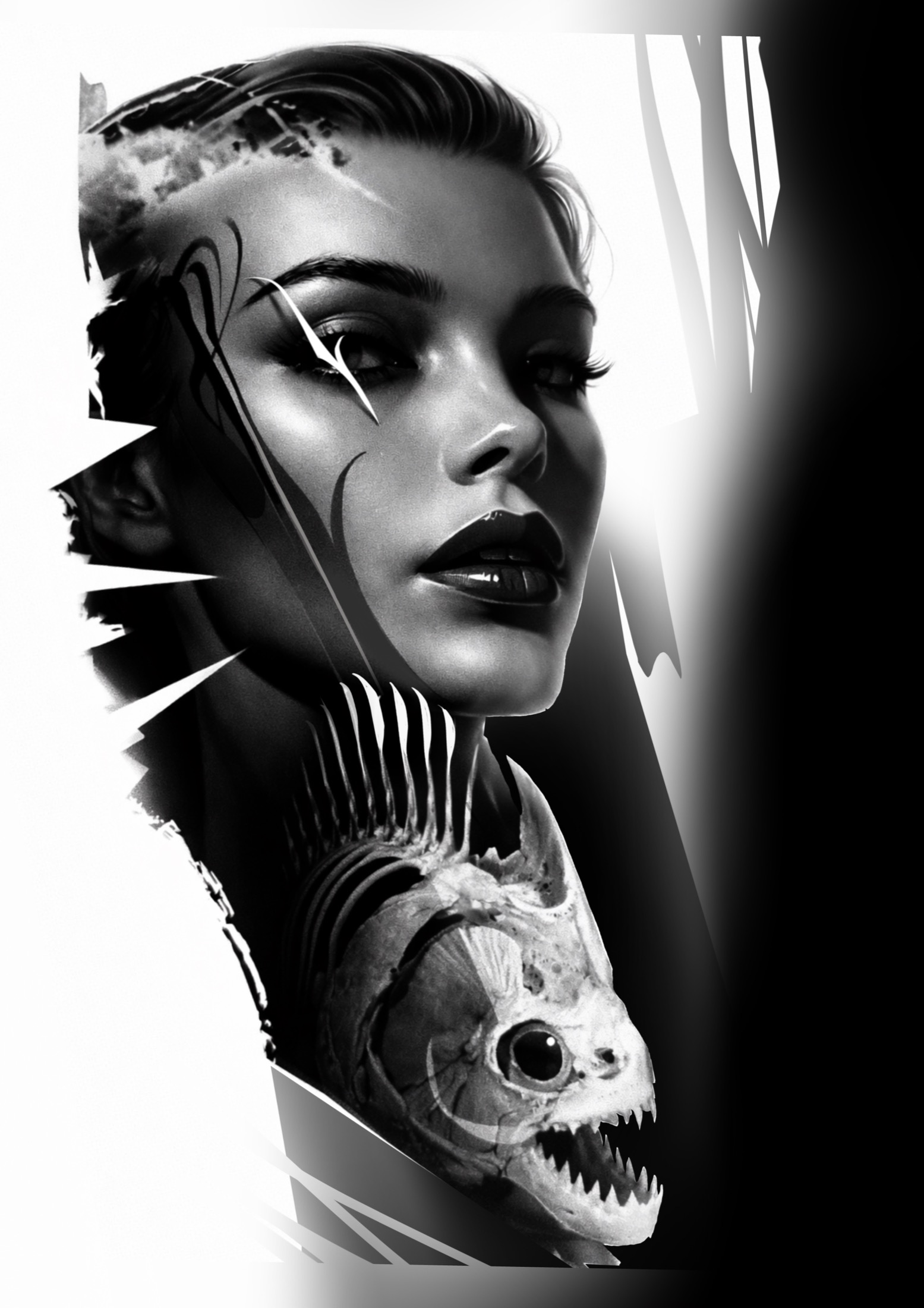 Dark realism fish portrait design concept.
