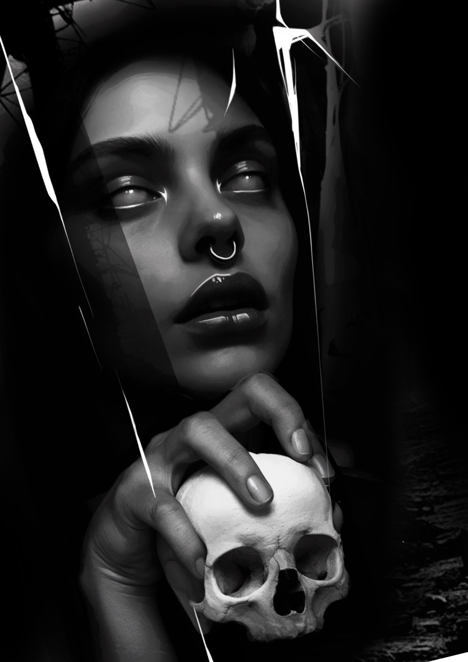 Dark realism skull portrait design concept.