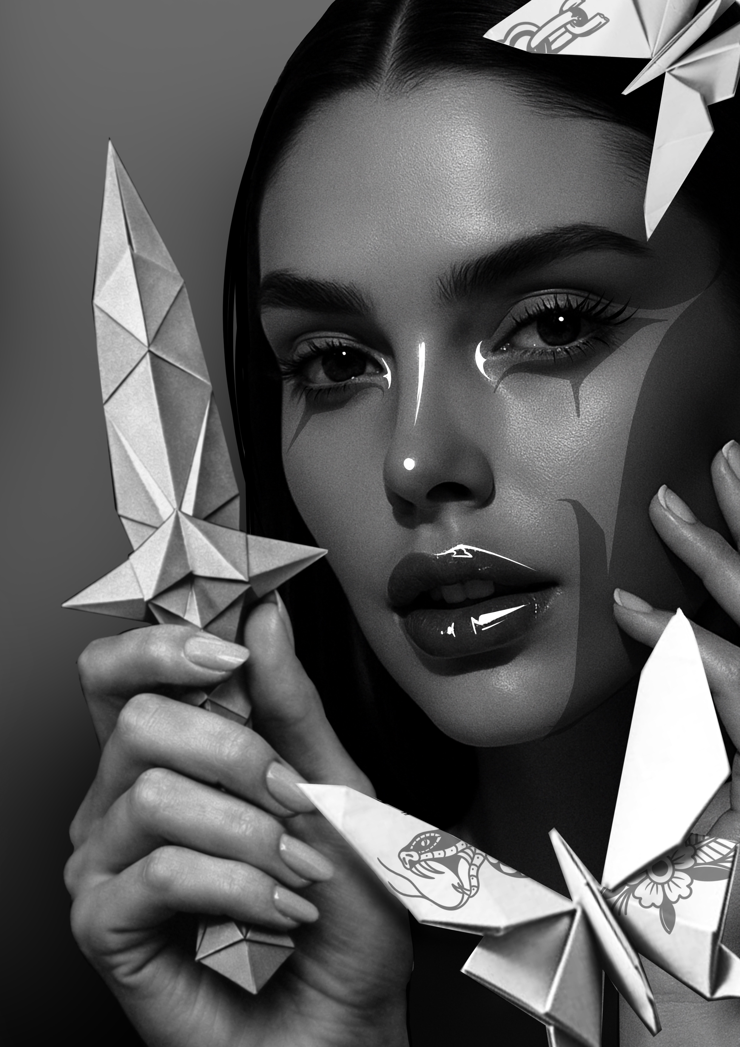 Origami portrait composition