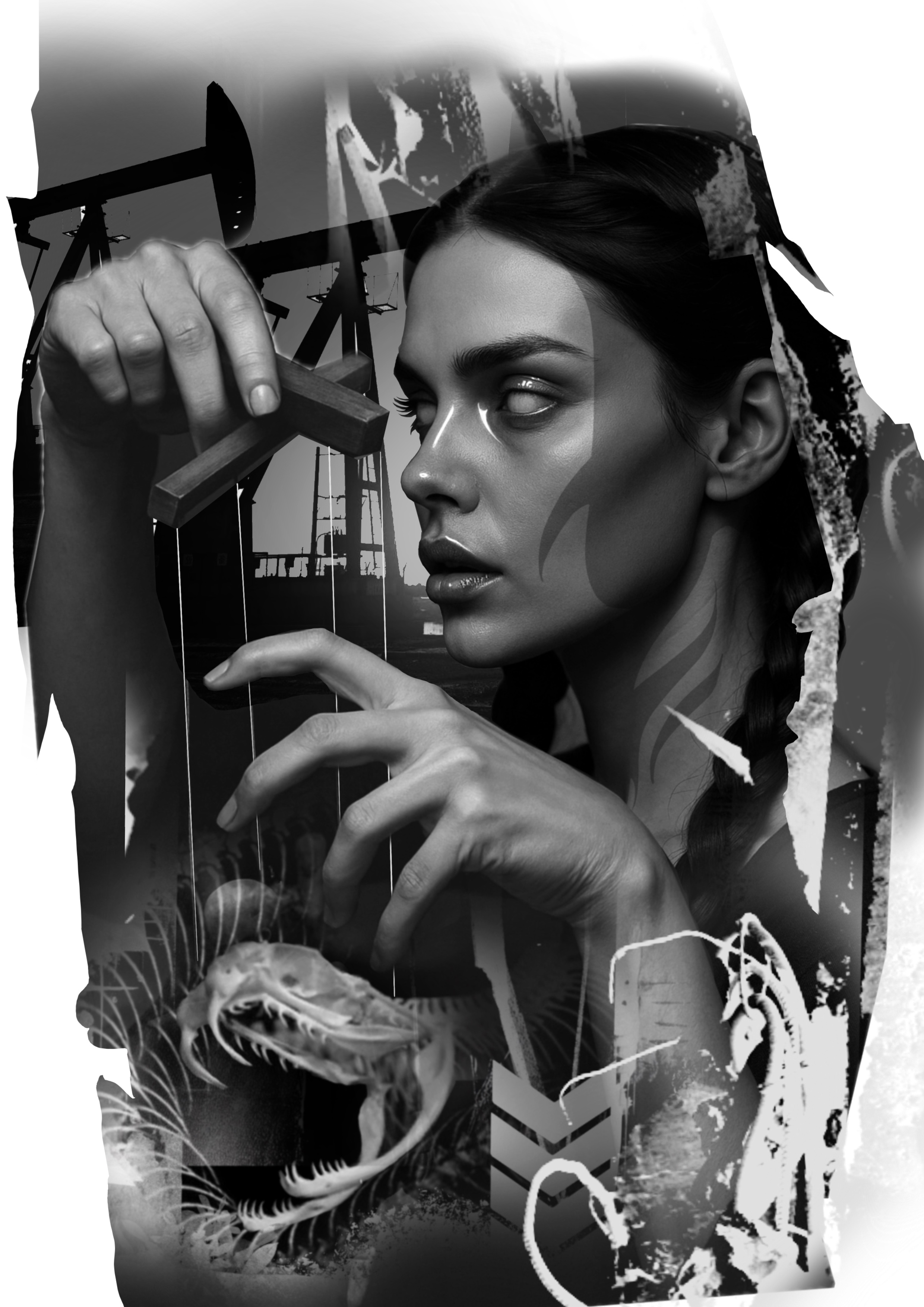 Dark puppet portrait composition