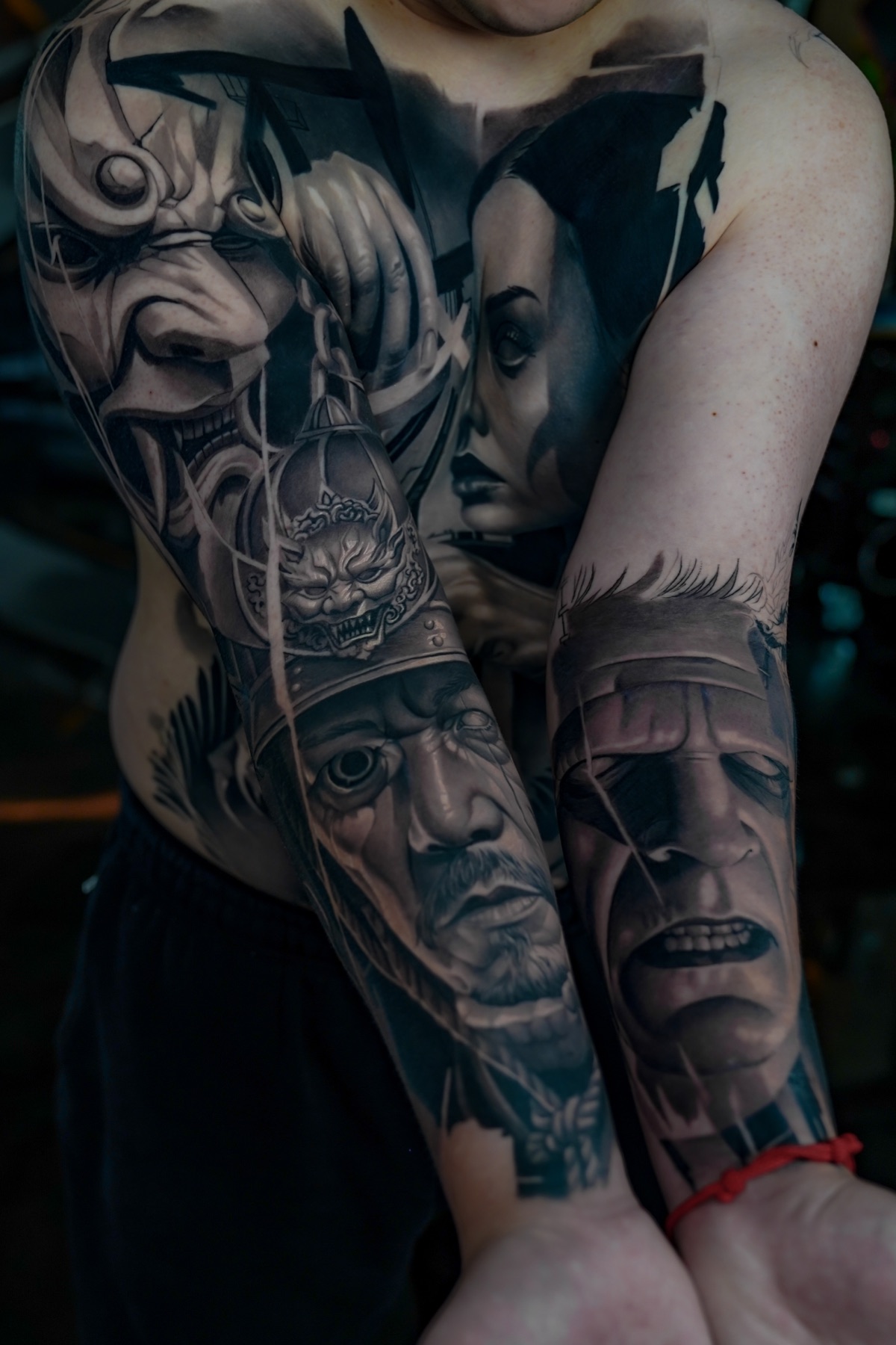 Dark realism full body tattoo composition by Fábio Guerreiro.